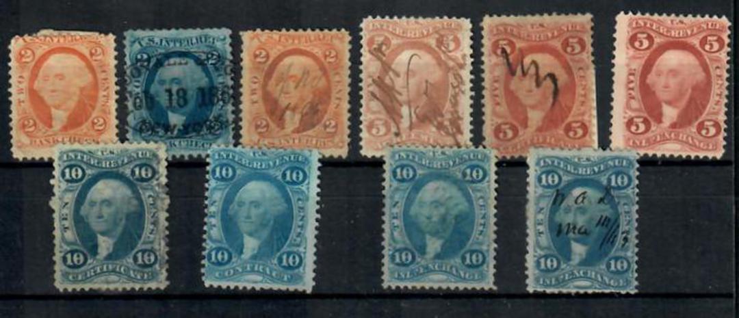 USA Revenue Stamps. George Washington. 10 items. All different and in good condition. - 21532 - Fiscal image 0