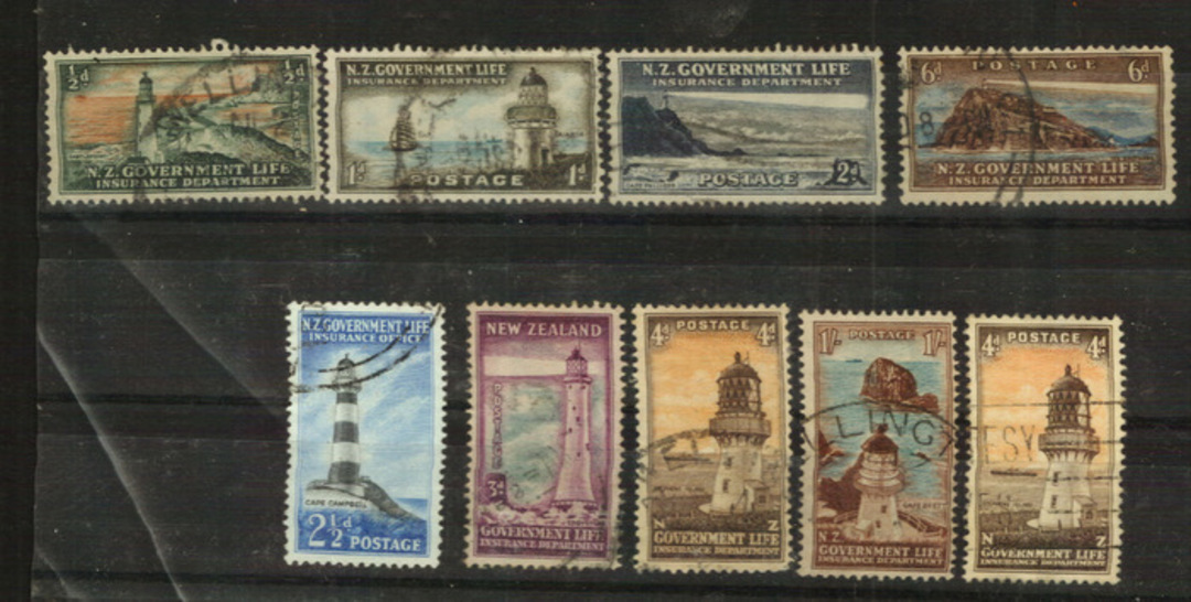 NEW ZEALAND 1947 Life Insurance. Original set of 7 plus the 4d on white paper issued in 1965 and the 2½d issued in 1963. - 21821 image 0