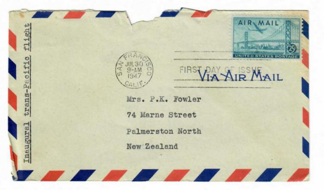 USA 1947 Flight Cover from San Francisco to New Zealand. Inaugural Trans-Pacific Flight. image 0
