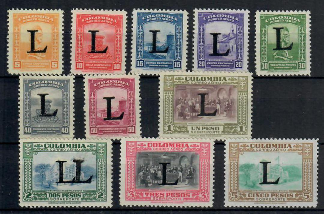 COLOMBIA Private Air Company LANSA 1950 Definitives. (First) overprint on Colombia stamps "L". The 2p has a double overprint. Se image 0