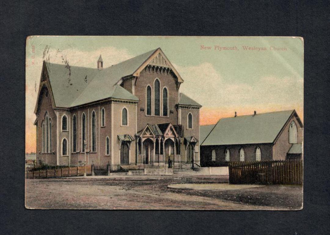 Coloured postcard of New Plymouth Weslyan Church. - 46936 - Postcard image 0
