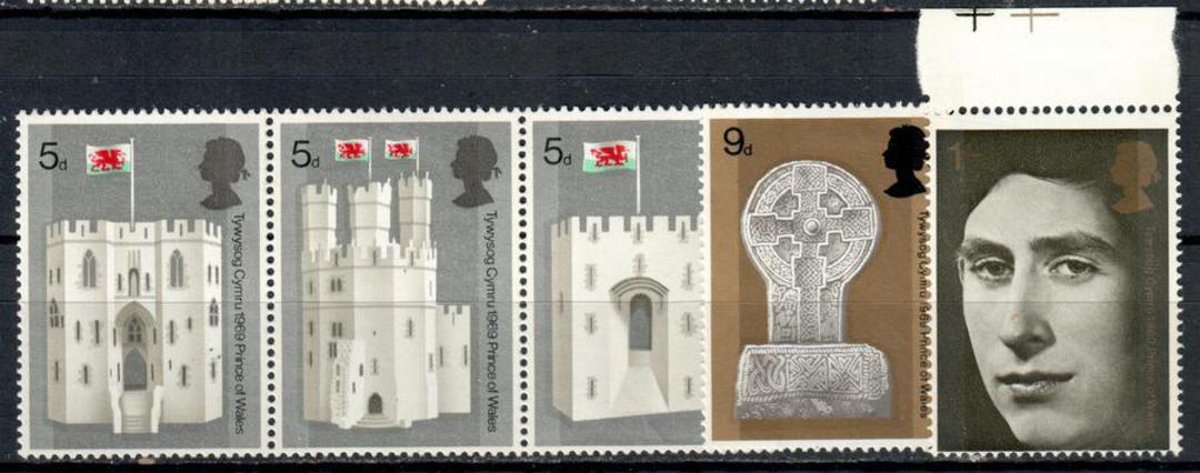 GREAT BRITAIN 1969 Prince of Wales. Set of 5 including the strip of 3. - 54402 - UHM image 0