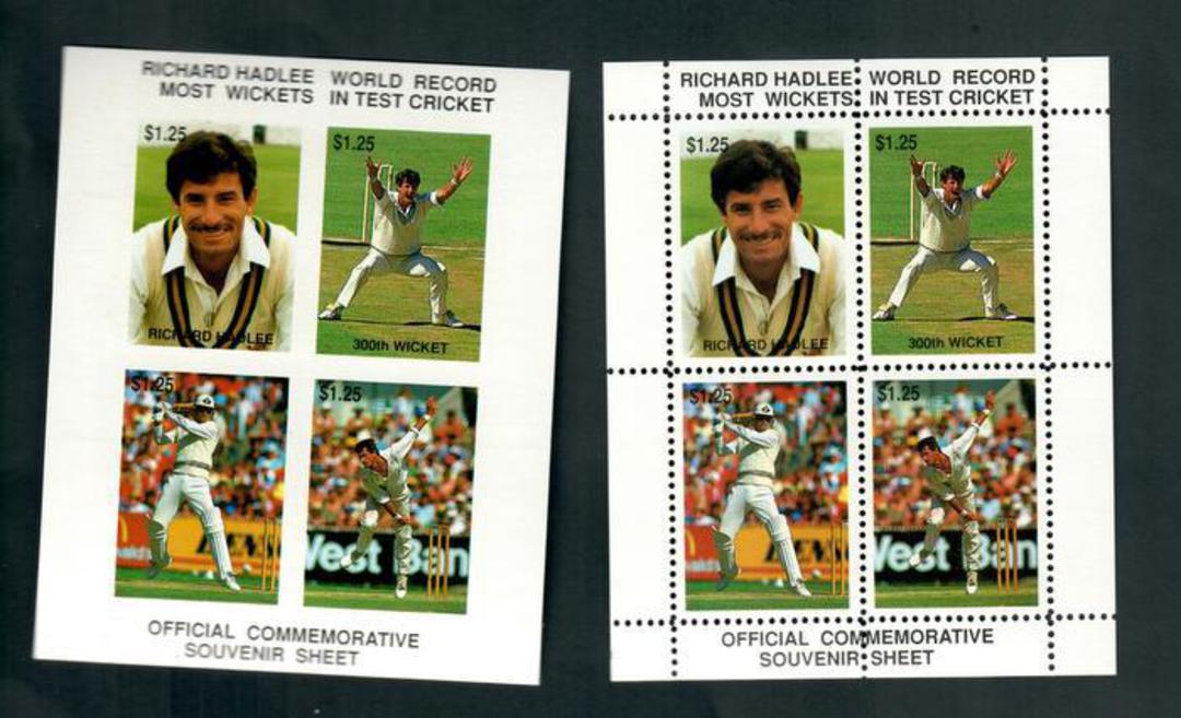 NEW ZEALAND 1988 World Record by Richard Hadlee. Two miniature sheets. One imperf and one perf. - 52563 - UHM image 0