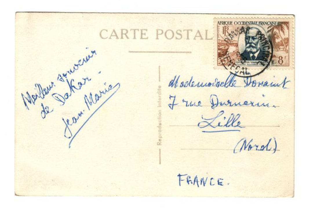 FRENCH WEST AFRICA 1956 Postcard of General Mangin posted from Senegal to France. - 37565 - PostalHist image 0
