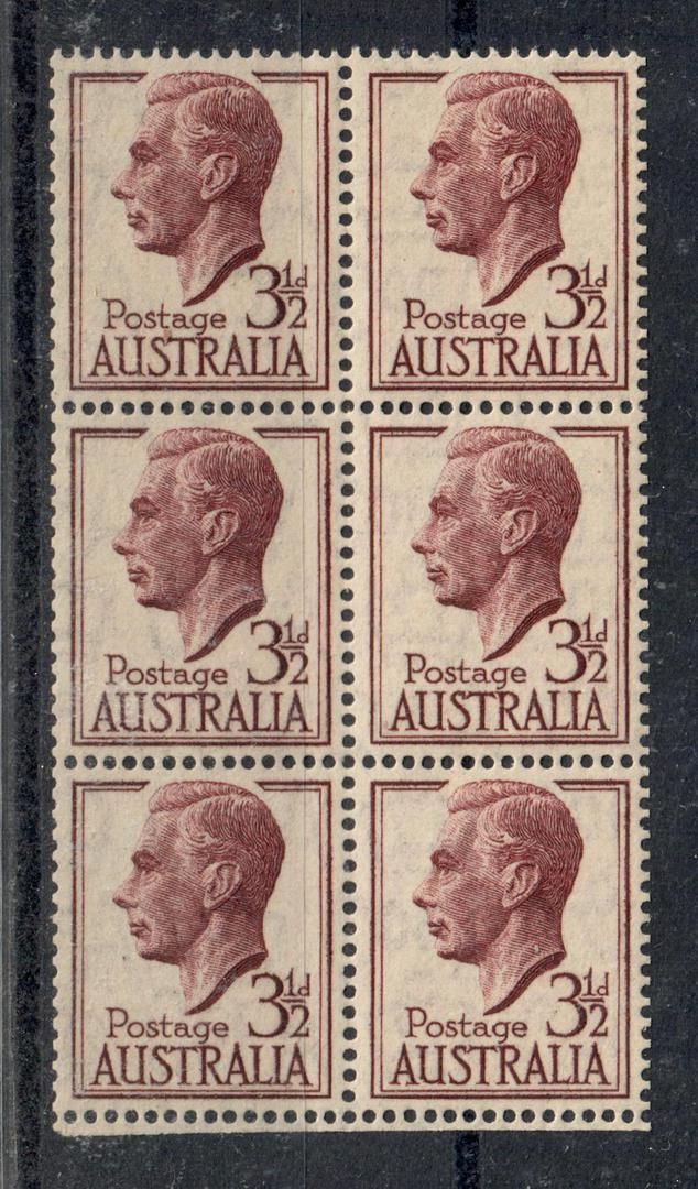 AUSTRALIA 1951 Booklet Pane of 6 of the Geo 6th Definitive 3.1/2d brown-Purple. - 20918 - UHM image 0