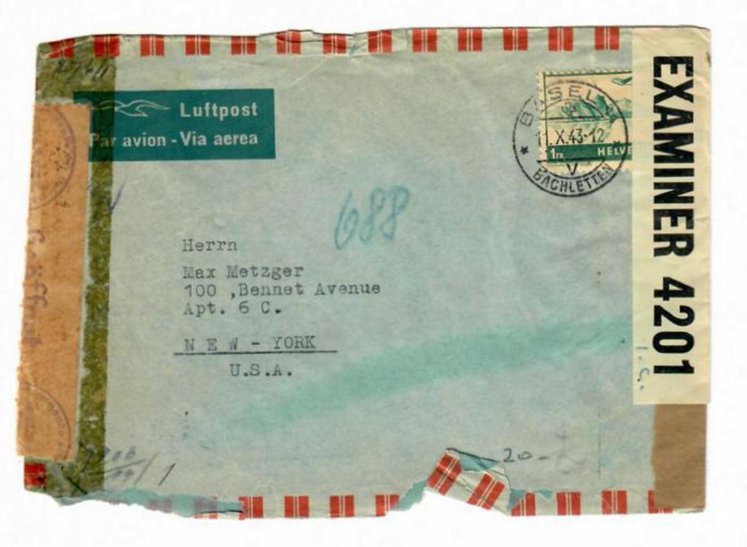SWITZERLAND 1943 Letter to New York. Opened and resealed by the censor in Germany and again in New York. - 30231 - PostalHist image 0