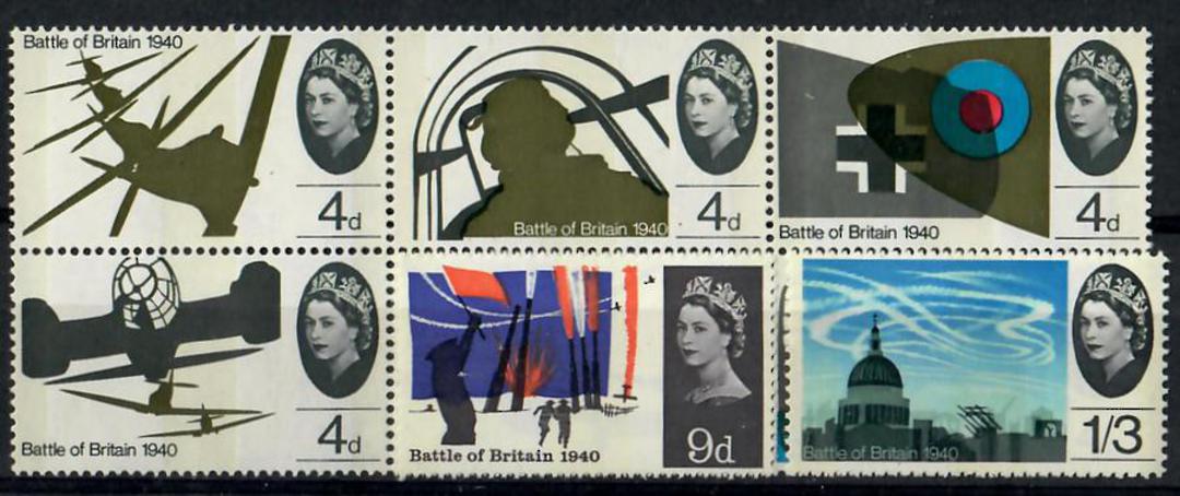 GREAT BRITAIN 1965 25th Anniversary of the Battle of Britain. Set of 8 including the block of 6. - 24403 - UHM image 0