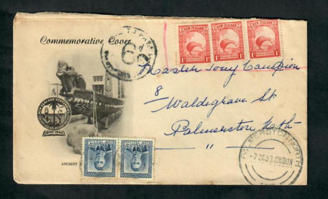 NEW ZEALAND 1953 Letter from Christchurch to Palmerston North with 3 1d 1935 Pictorials. Circular Postage Due marking and 2 3d G image 0