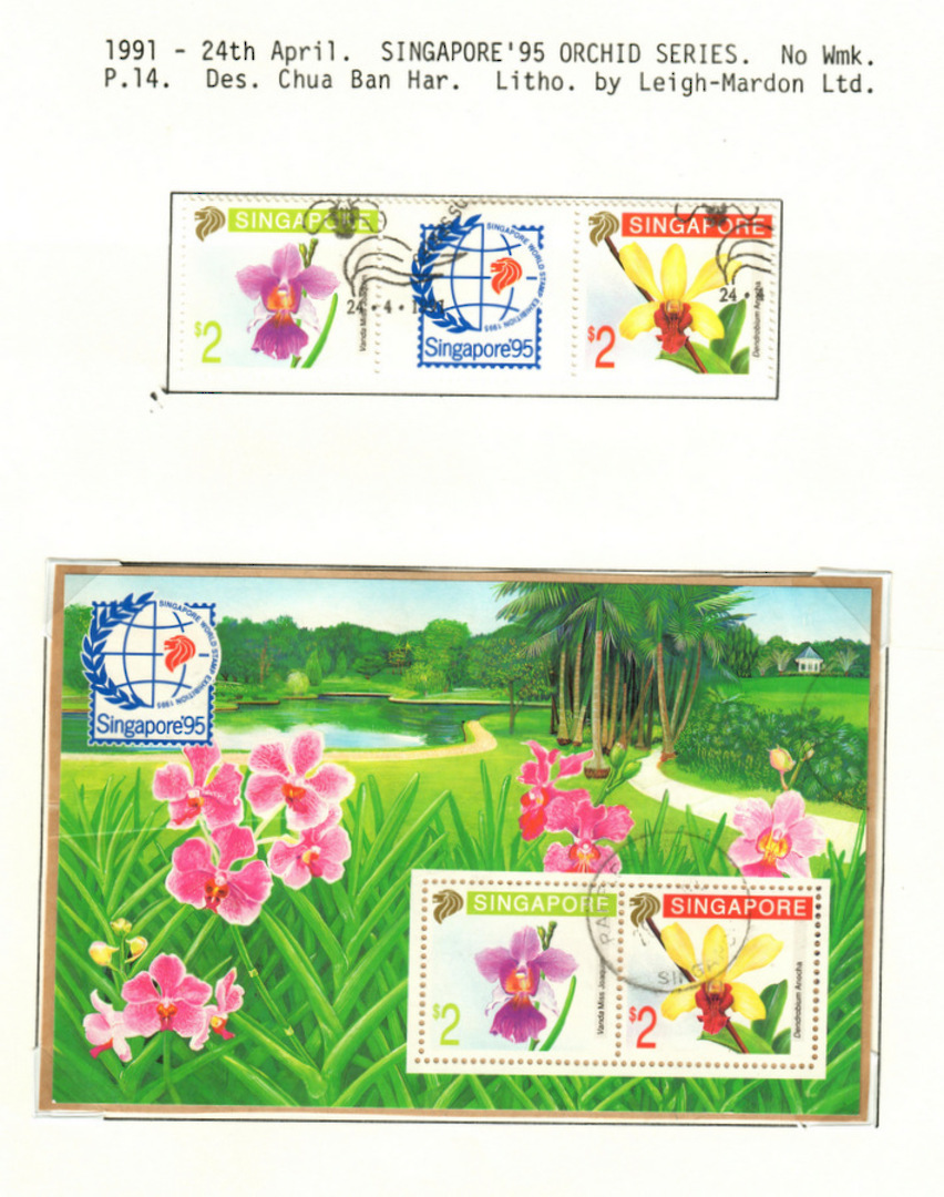 SINGAPORE 1993 Singapore '95 International Stamp Exhibition. First series. Set of 2 and miniature sheet. - 59619 - VFU image 0