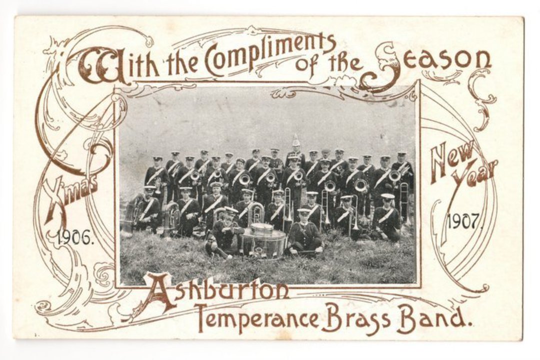 Real Photograph of Ashburton Temperance Brass Band. With compliments of the season. - 69851 - Postcard image 0