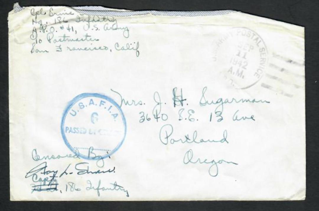 USA 1942 Letter from army serviceman. Free. Postmark US Army Postal Service. Censored by USA FIA. image 0
