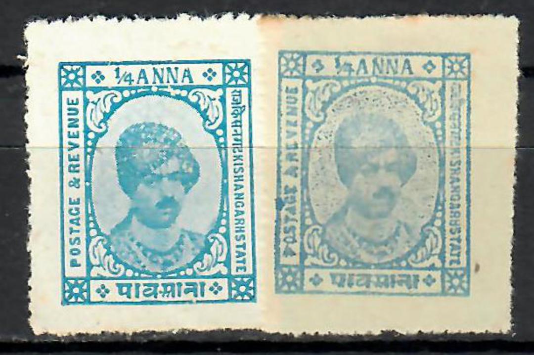 KISHANGARH 1945 Maharaja Sumar Singh ¼ anna Pale Dull Blue. Thick soft unsurfaced paper. Pin Perf. Issued during Geo 6th reign. image 0