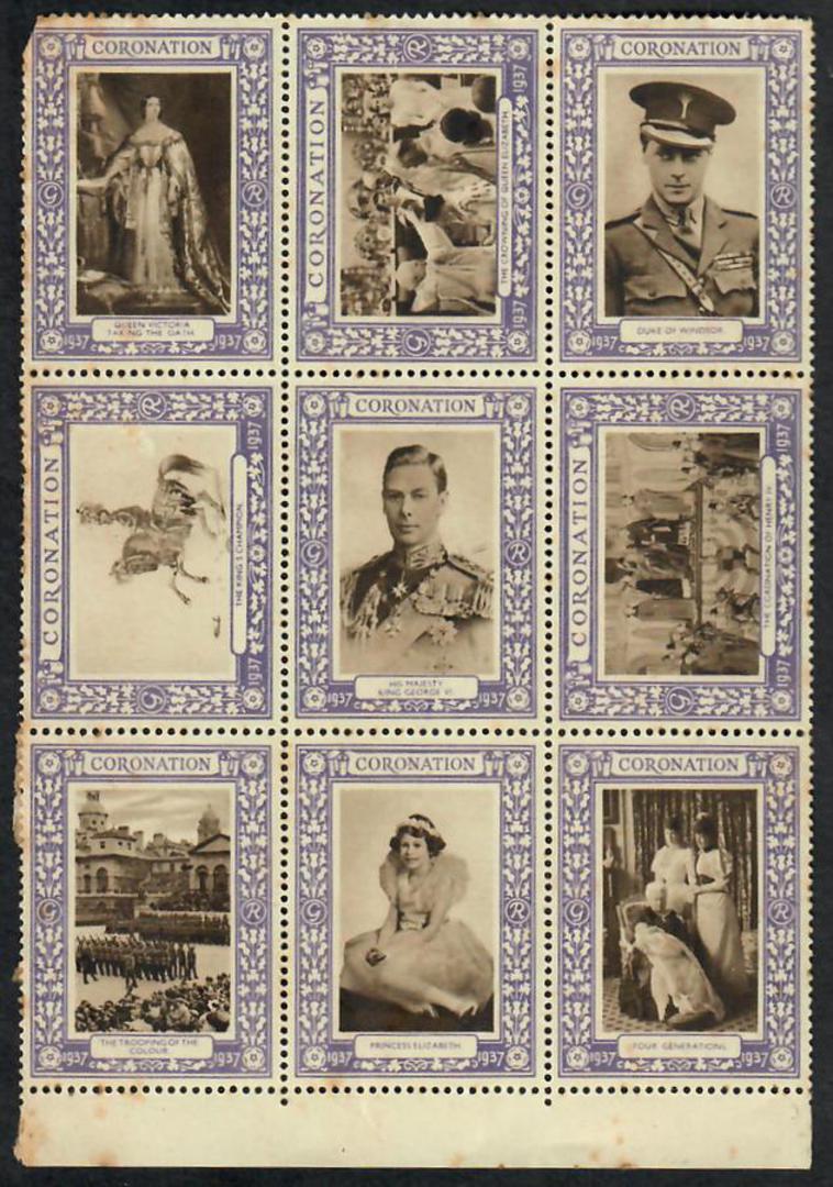 GREAT BRITAIN 1937 Cinderellas issued for the Coronation. Block of 9. Some toning in one row. - 23814 - Cinderellas image 0