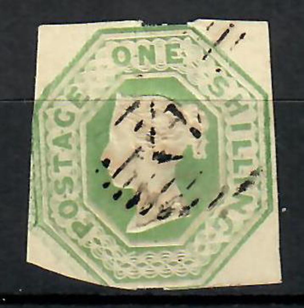 GREAT BRITAIN 1847 1/- Green. Cut square more or less. Very attractive because of the extremely light postmark that enhances the image 0