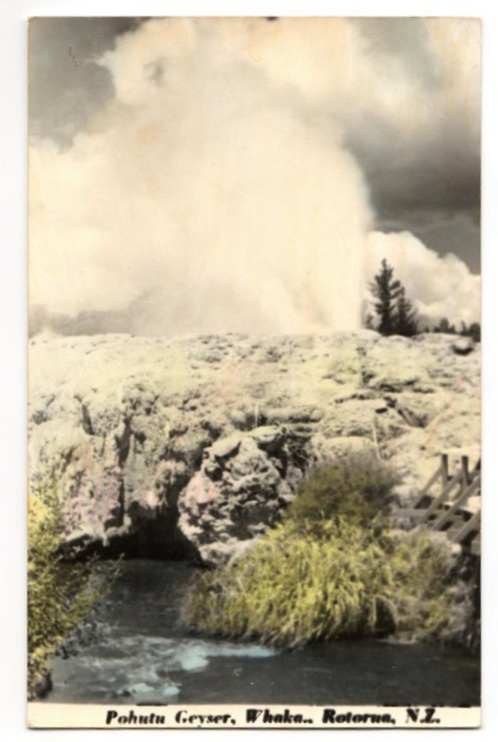 Tinted Postcard by N S Seaward of Pohutu Geyser. - 46263 - Postcard image 0