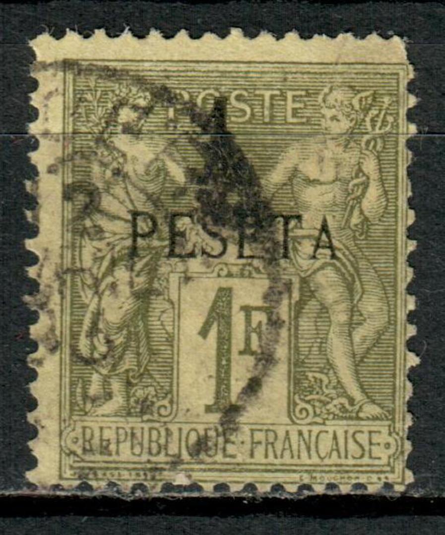 FRENCH Post Offices in MOROCCO 1891 Definitive 1 peseta on 1 fr used. Dull corner perf. - 71205 - Used image 0