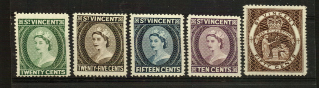 ST VINCENT 1964 Elizabeth 2nd Definitives. Set of 5. New Watermark. Perf 12½. - 22507 - UHM image 0