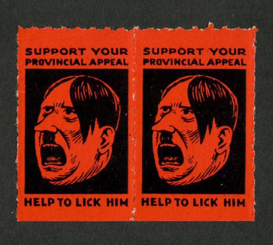 NEW ZEALAND 1940 Support Your Provincial Appeal. Help to Lick Him (Hitler). Joined pair. - 75666 - Cinderellas image 0
