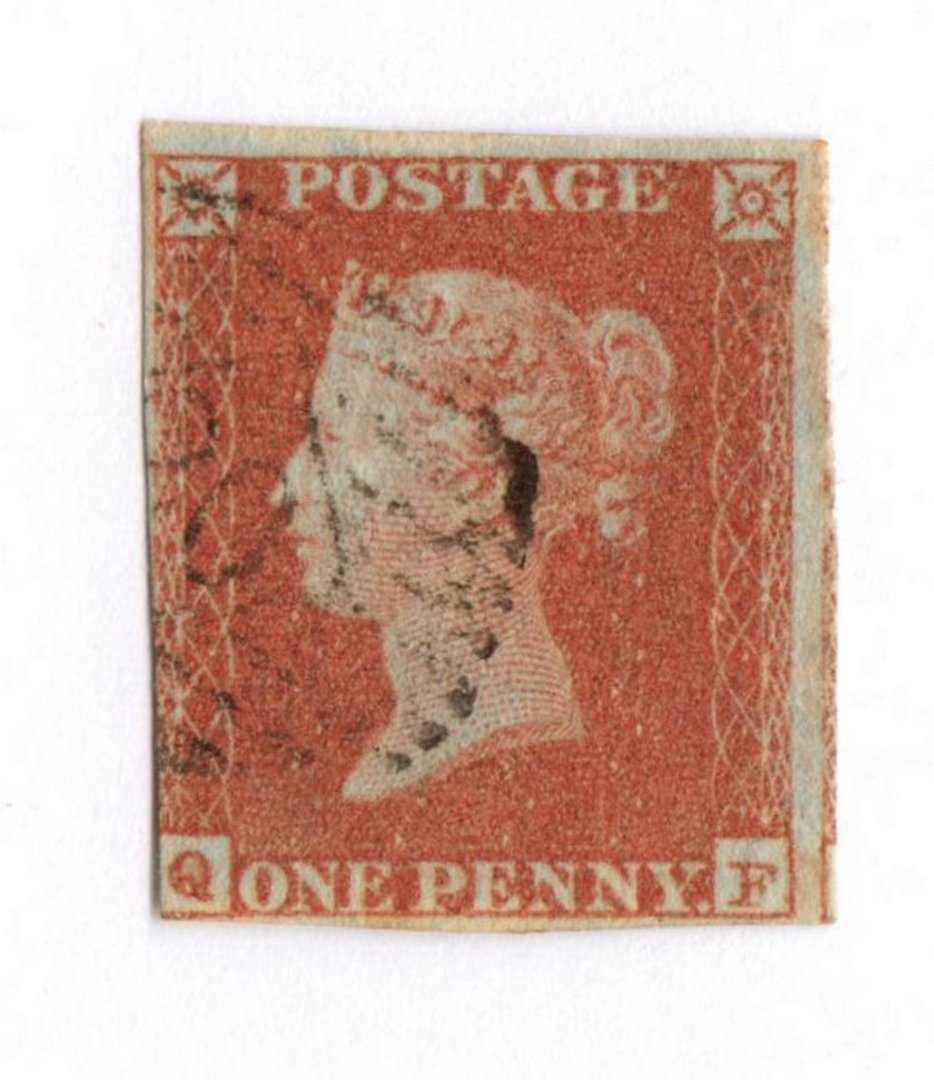 GREAT BRITAIN 1841 1d Deep Red-Brown. Letters QF. Very light postmark. Three margins. - 70428 - Used image 0
