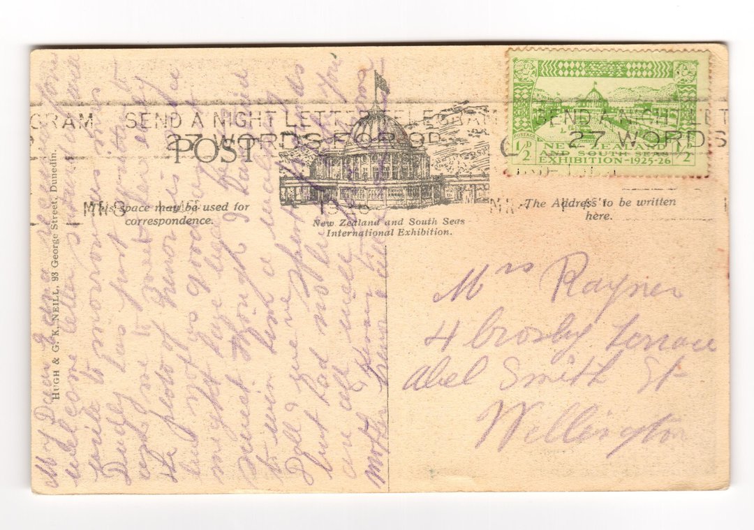 NEW ZEALAND 1925 Dunedin Exhibtion ½d Green on postacrd of the dome by night. - 30976 - PostalHist image 0