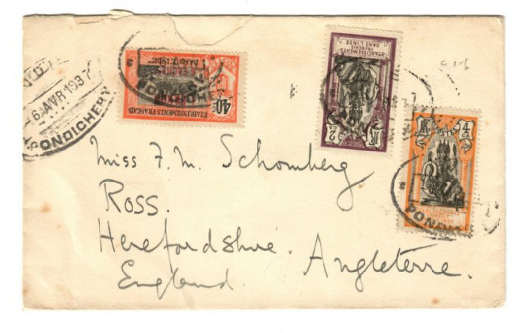 FRENCH INDIAN SETTLEMENTS 1937 Letter from Pondicherry to England. - 37508 - PostalHist image 0