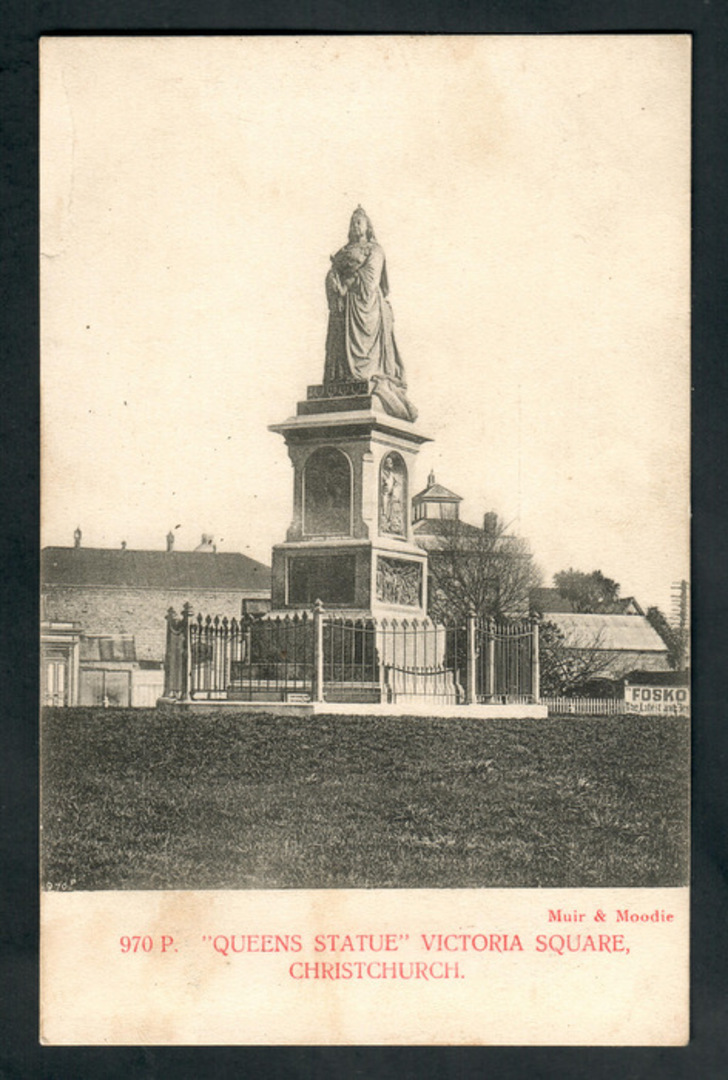 Early Undivided Postcard by Muir & Moodie of Queen's Statue Victoria Square Christchurch. - 248537 - Postcard image 0