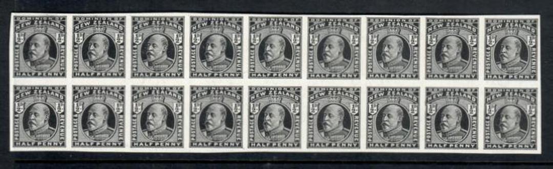 NEW ZEALAND 1909 Edward 7th Definitive ½d Black. Proofs. Block of 18. - 50177 - Proof image 0