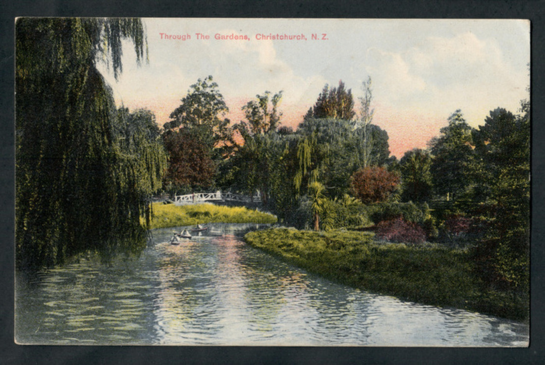 Coloured Postcard. Through the Gardens Christchurch. - 248361 - Postcard image 0