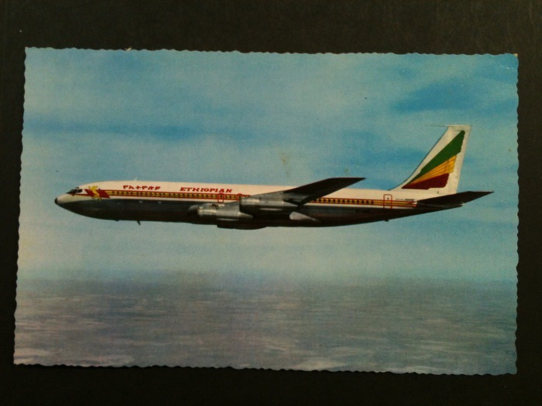 Coloured postcard of Eithiopian Airlines Boeing 707. - 41060 - Postcard image 0