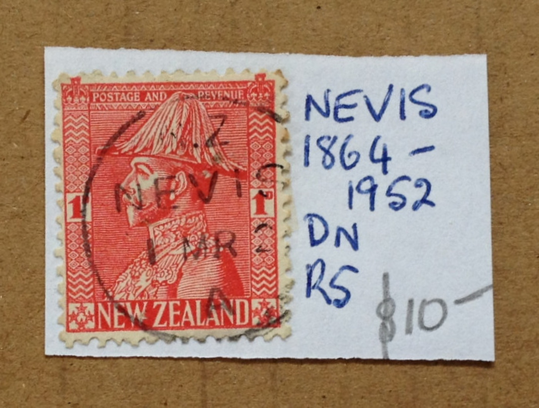 NEW ZEALAND Postmark Dunedin  NEVIS. A Class cancel on 1d Admiral. - 79367 - Postmark image 0