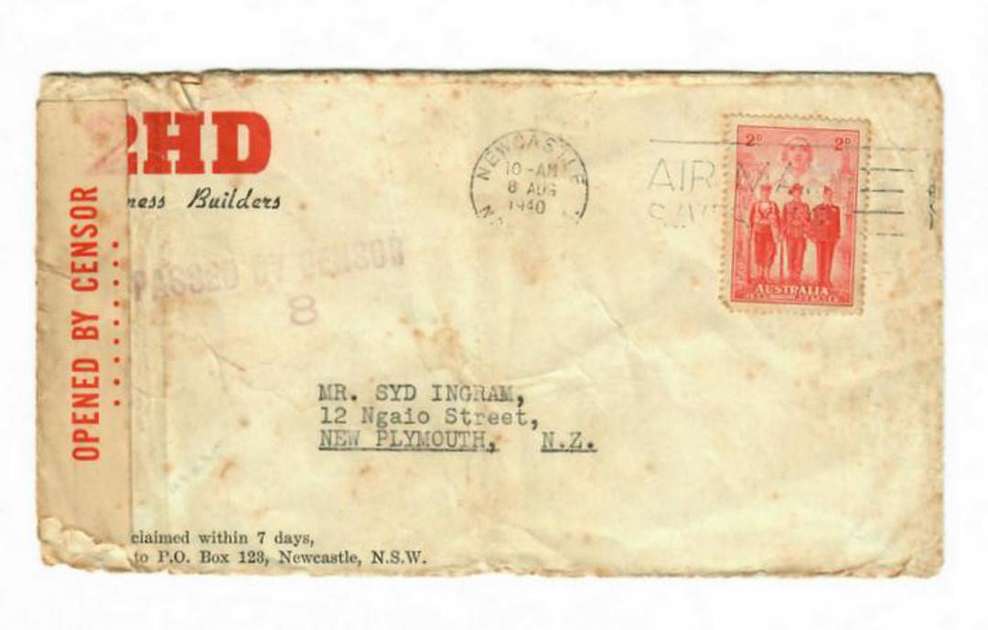 AUSTRALIA 1940 Letter to New Zealand. Opened by Censor. Cachet PASSED BY CENSOR 8. Poor condition. - 30232 - PostalHist image 0