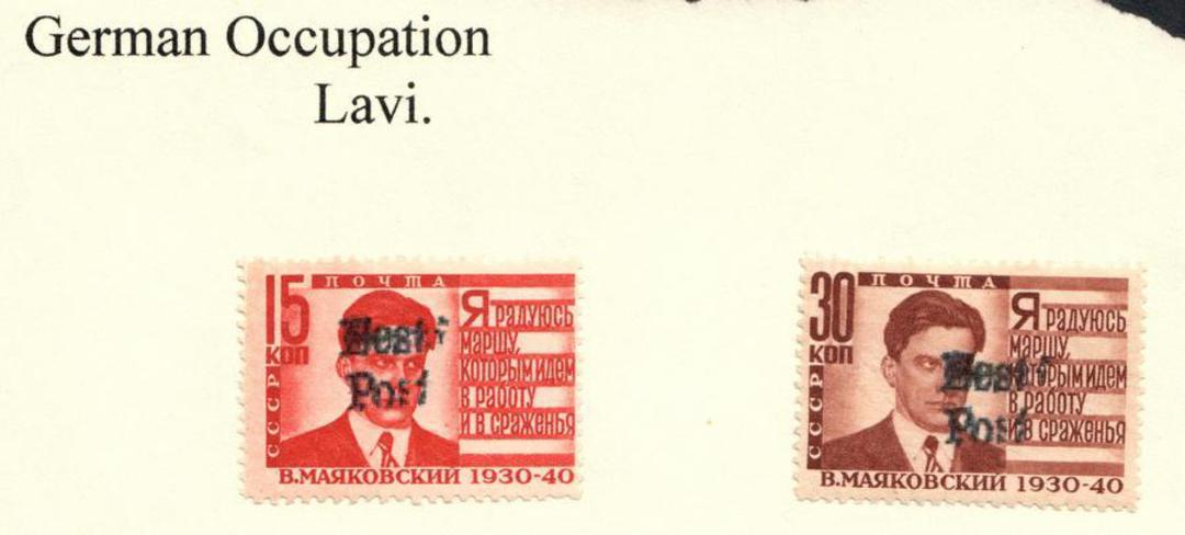 GERMAN OCCUPATION OF ESTONIA 1941 Russian Definitives overprinted for Lavi. Set of 2. Not listed by SG. Scarce. - 58821 - Mint image 0