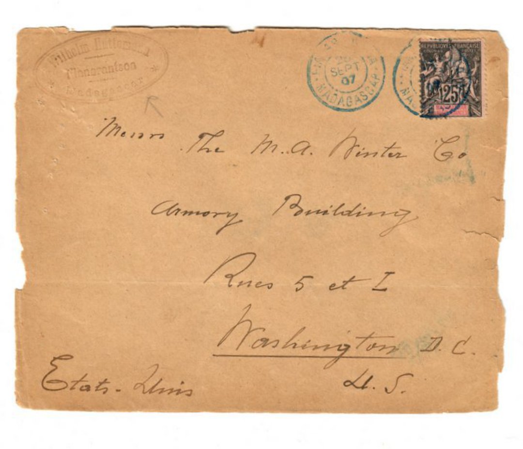 MADAGASCAR 1907 Front of Letter to USA. - 37696 - PostalHist image 0