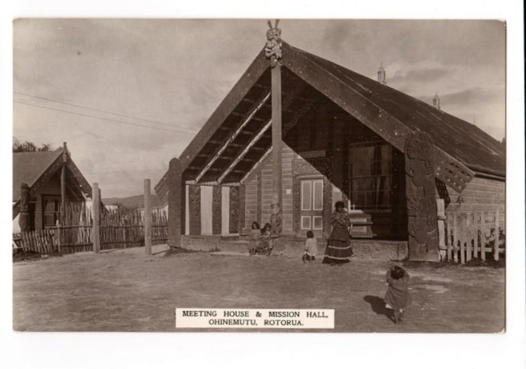 Postcard of Meeting House and Mission Hall Ohinemutu Rotorua. 1911. - 69612 - Postcard image 0