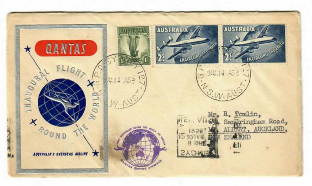 AUSTRALIA 1958 1953 Qantas Coronation Flight Cover from Inaugueral Round the World Flight. Nice cover with fine copies of the 2/ image 0