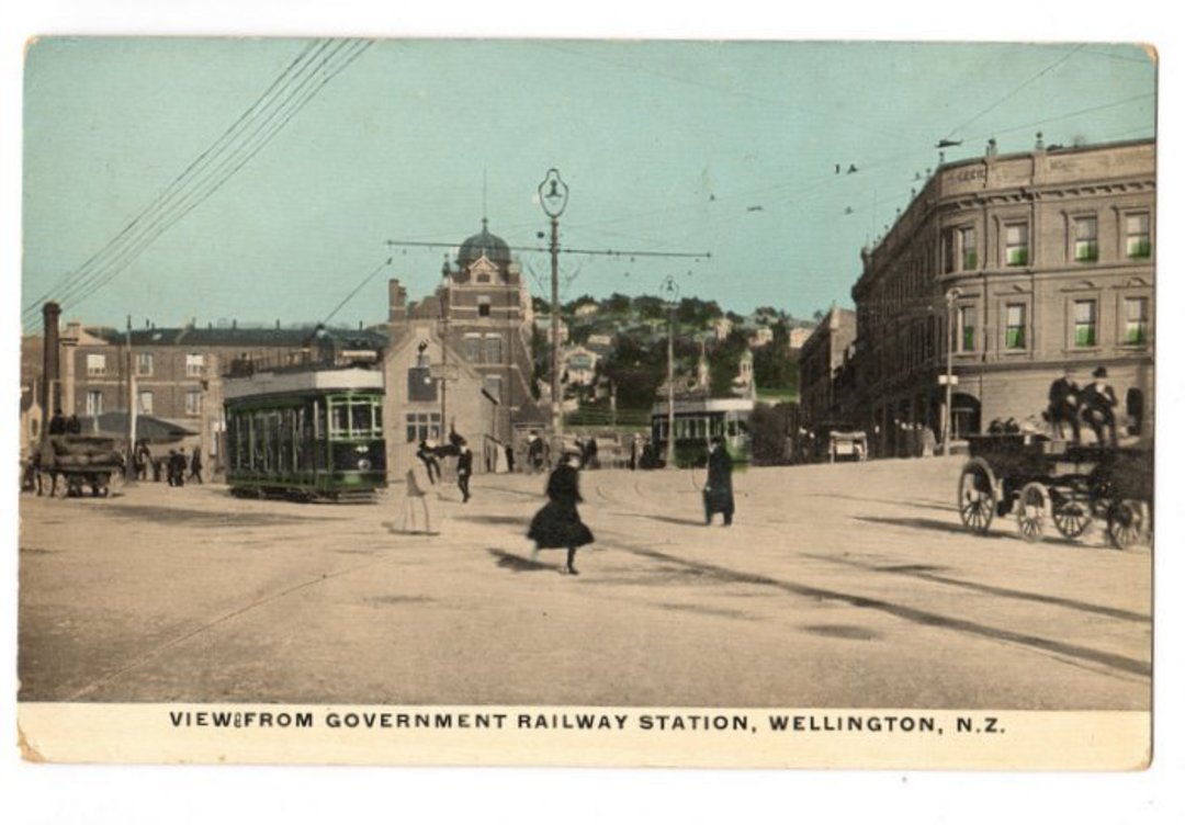 Tinted Postcard of the View from the Government Railway Station Wellington. - 47711 - Postcard image 0