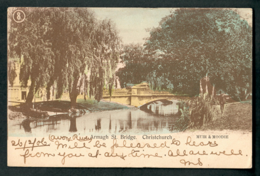 Early Undivided Postcard by Muir & Moodie of Armagh Street Bridge Christchurch.Tinted. - 248543 - Postcard image 0