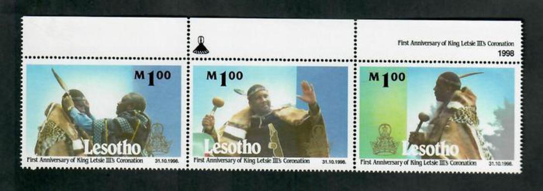 LESOTHO 1998 First Anniversary of the Coronation of king Letsie 3rd. Strip of 3. - 51165 - UHM image 0
