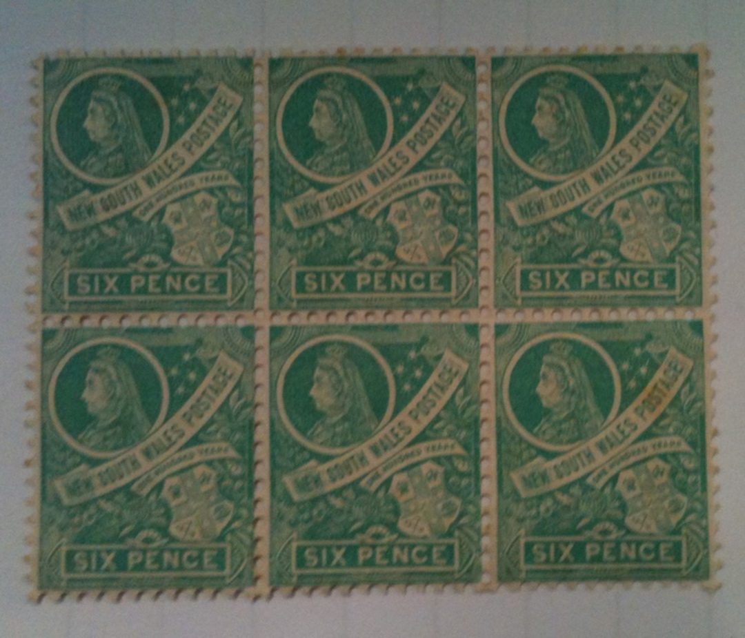 NEW SOUTH WALES 1899 Victoria 1st Definitive 6d Emerald Green. Block of 6. - 72539 - UHM image 0