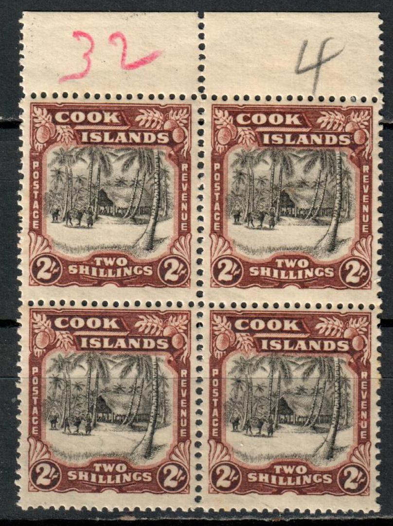 COOK ISLANDS 1938 Definitive 2/- Black and Red-Nrown. Block of 4. - 74212 - UHM image 0