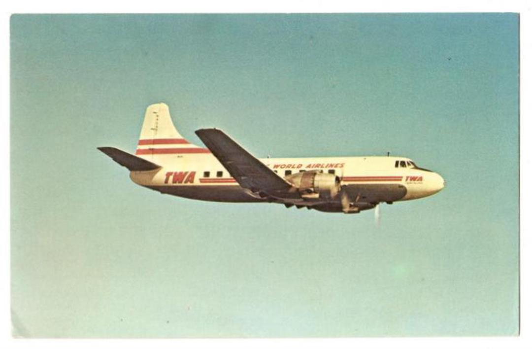 Coloured postcard of Trans World Airlines Martin 4-0-4. - 40865 - Postcard image 0