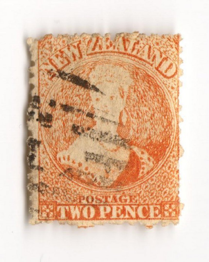 NEW ZEALAND 1862 Full Face Queen 2d Orange. Perf 12½. Row 19/4 variety. - 74036 - Used image 0