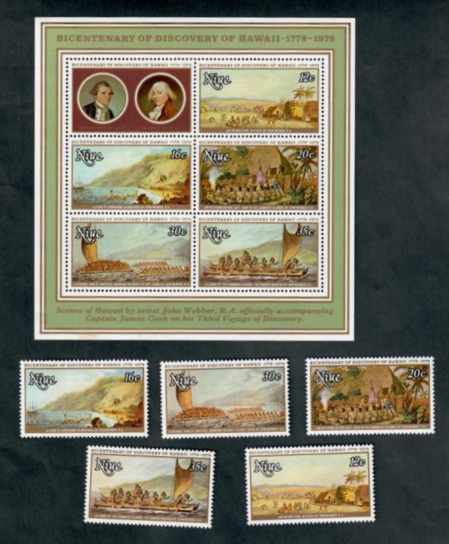NIUE 1978 Bicentenary of the Discovery of Hawaii. Set of 4 and miniature sheet. - 50501 - UHM image 0