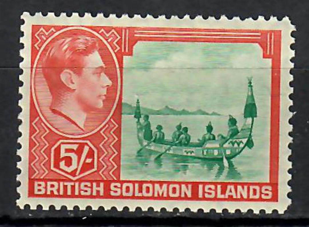 SOLOMON ISLANDS 1939 Geo 6th Definitive 5/- Emerald-Green and Scarlet. - 70659 - Mint image 0