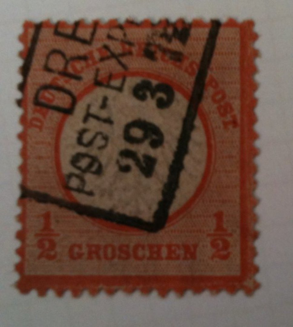 GERMANY 1872 Definitive ½g Orange-Vermilion. Small Shield. A second copy is available. The two were formerly joined and together image 0
