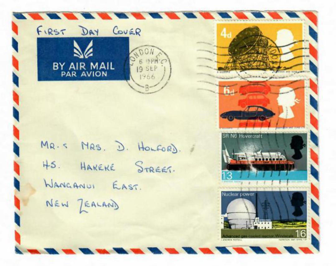 GREAT BRITAIN 1966 Technology. Set of 4 on airmail first day cover to New Zealand. - 30313 - FDC image 0