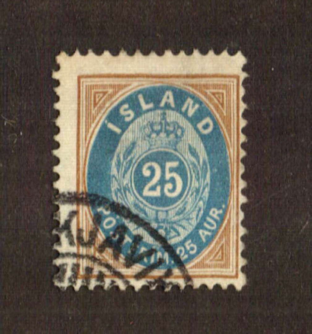 ICELAND 1900. 25aure blue and yellow-brown. Fresh and clean. Good perfs. Shallow hinge thin. - 71423 - Used image 0
