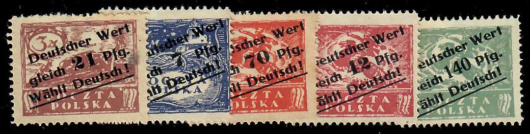NORTHERN POLAND 1919 Definitives. 5 values overprinted "Deutscher Wert gleich ... Pfg Wehit Deutsche". Posssibly relating to Upp image 0
