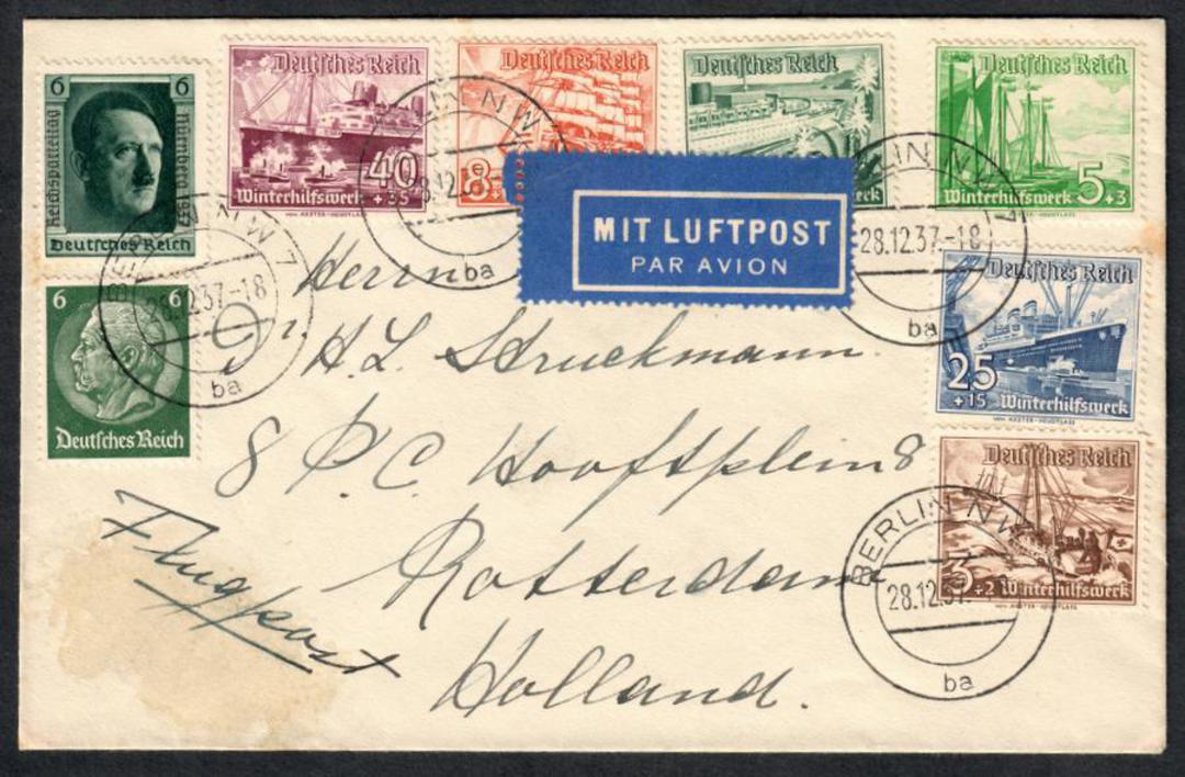 GERMANY 1937 Winter Relief Fund. Set of 9 on cover. - 31360 - PostalHist image 0