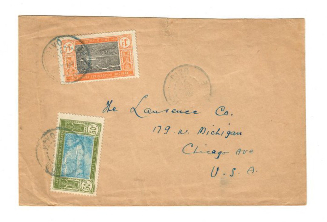 IVORY COAST 1935 Letter from Divo to USA. Abidjan backstamp and square backstamp. - 37650 - PostalHist image 0